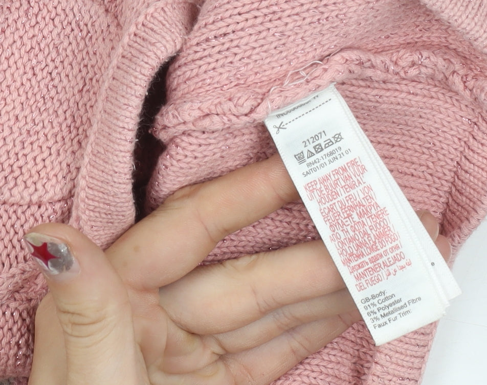 Monsoon Girls Pink Faux Fur Collar Cardigan Jumper 2-3 Years Long Sleeve