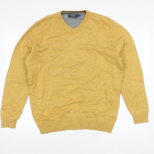 Maine New England Men's Yellow Cotton V-Neck Jumper Size M