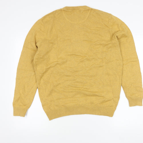 Maine New England Men's Yellow Cotton V-Neck Jumper Size M