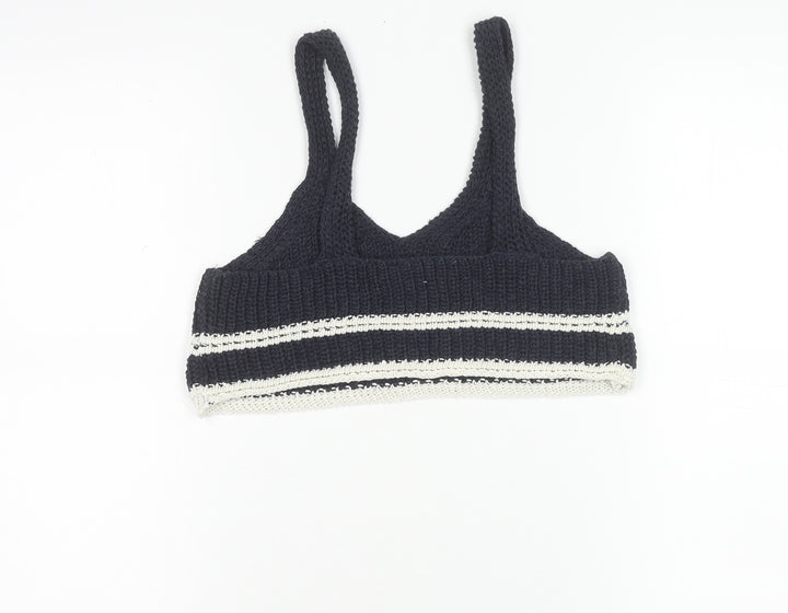 Zara Teens Blue Striped Knit Tank Top Size 8 V-Neck Camisole