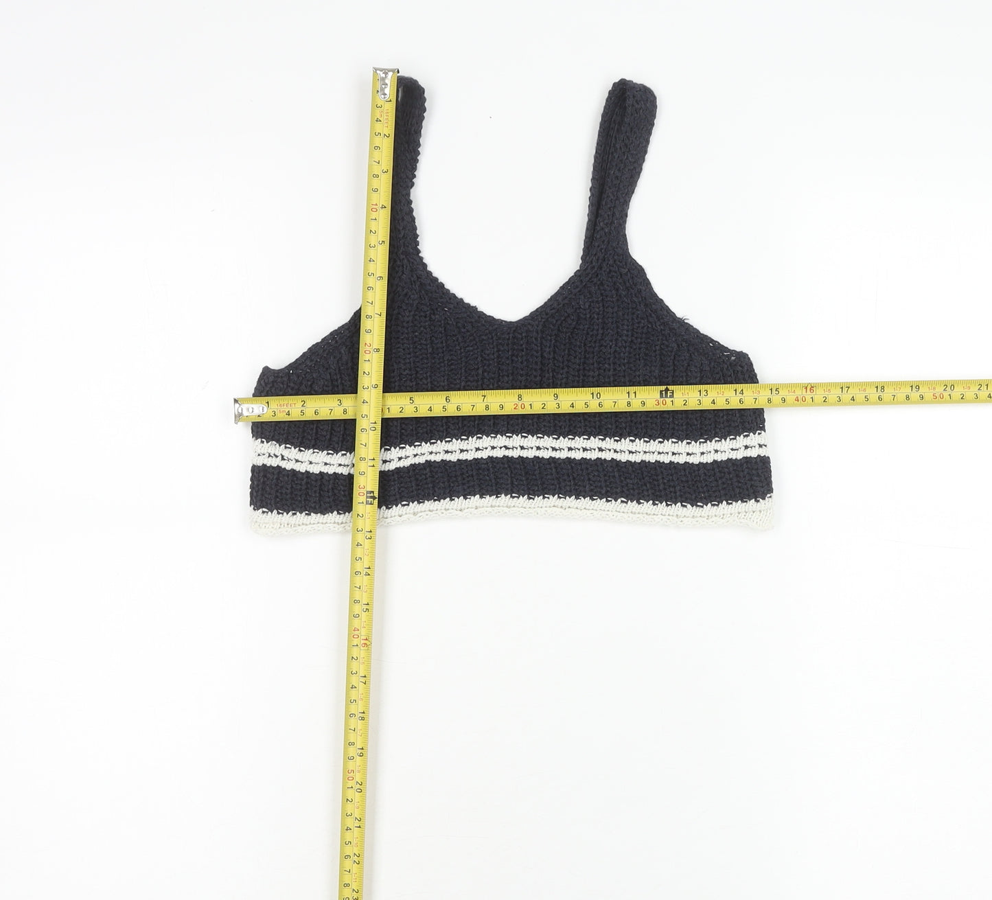 Zara Teens Blue Striped Knit Tank Top Size 8 V-Neck Camisole