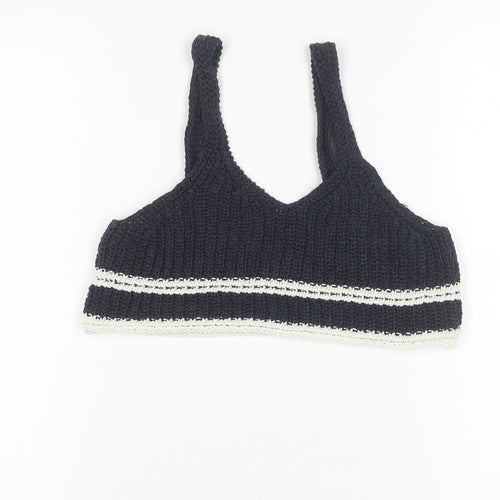 Zara Teens Blue Striped Knit Tank Top Size 8 V-Neck Camisole