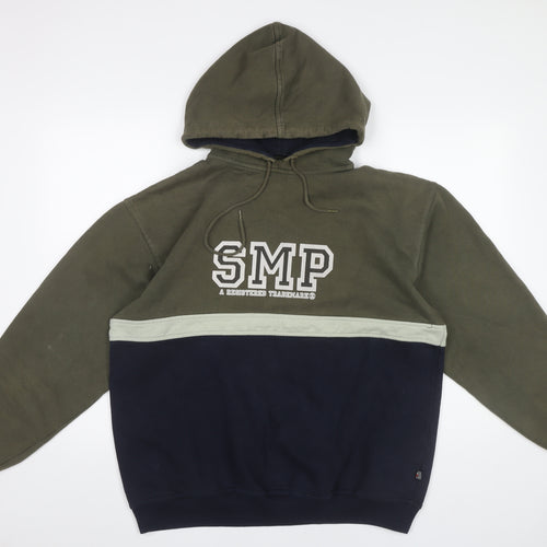 SMP Clothing Mens Green Blue Pullover Hoodie Size M Logo Graphic
