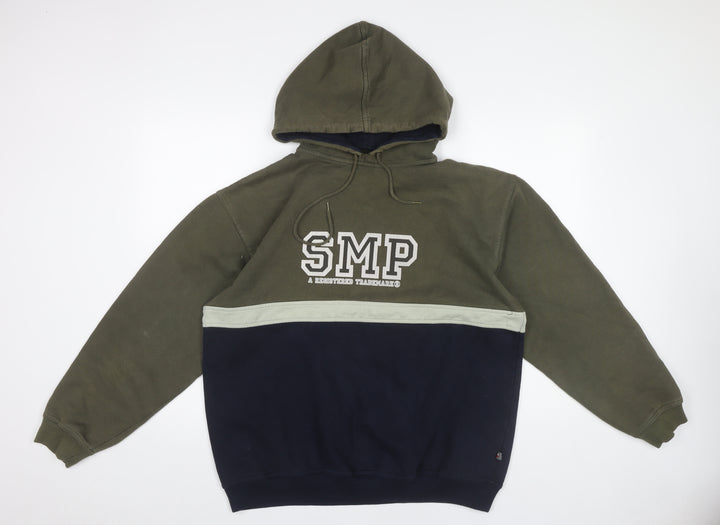 SMP Clothing Mens Green Blue Pullover Hoodie Size M Logo Graphic