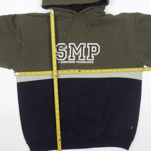 SMP Clothing Mens Green Blue Pullover Hoodie Size M Logo Graphic