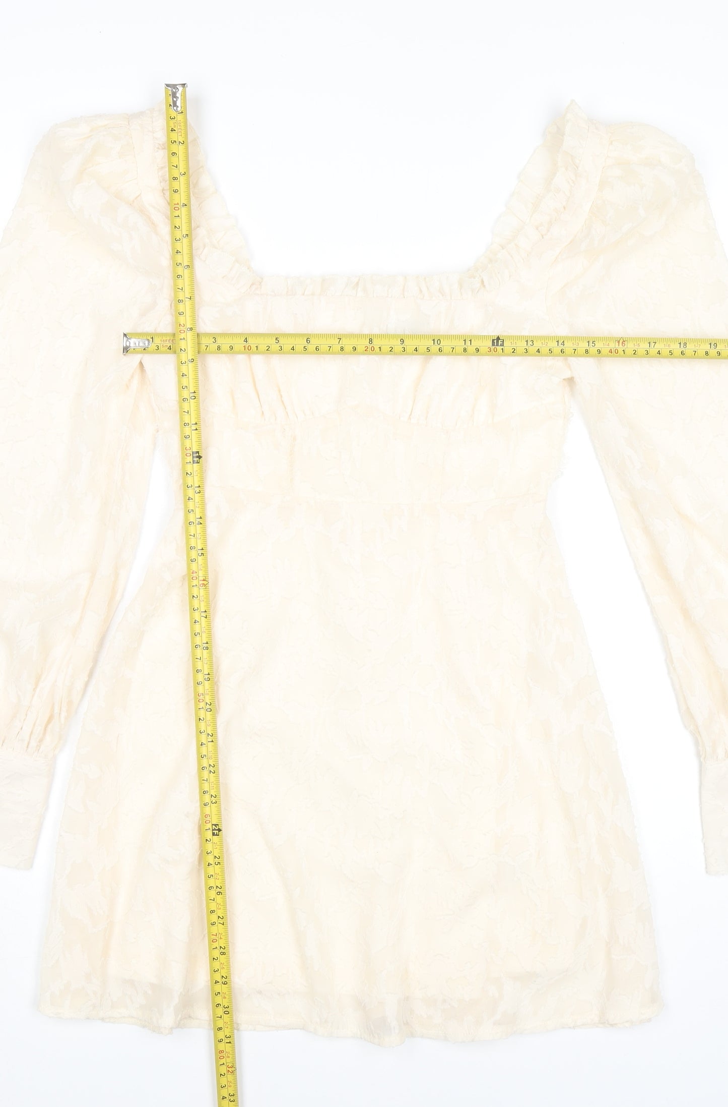 Boohoo Women Ivory Mini Dress Size 8 Puff Sleeve Square Neck Party