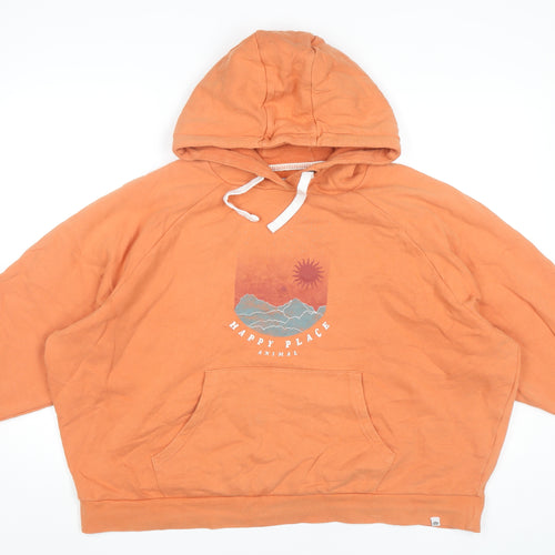 Animal Women’s Orange Pullover Hoodie UK 16 Graphic Print Cotton