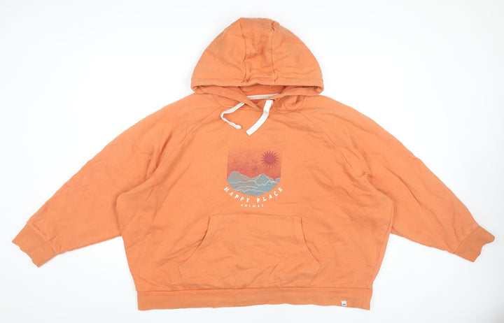 Animal Women’s Orange Pullover Hoodie UK 16 Graphic Print Cotton