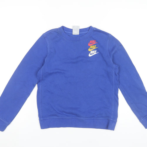Nike Boys Blue Pullover Sweatshirt M 10-11Y Long Sleeve Logo Graphic