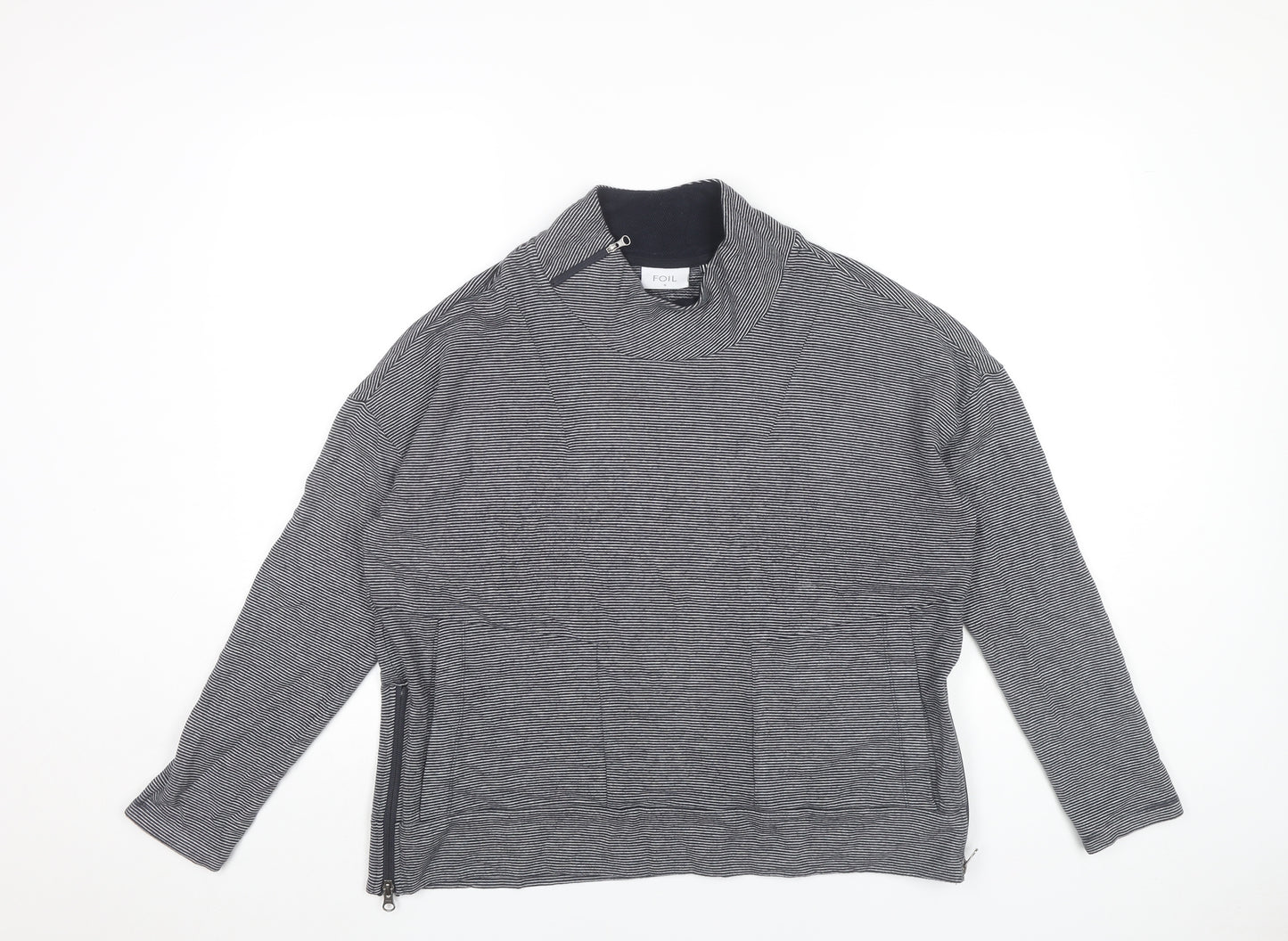 Foil Women’s Grey Striped Sweatshirt Small Roll Neck Zip Detail