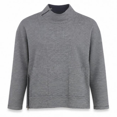 Foil Women’s Grey Striped Sweatshirt Small Roll Neck Zip Detail