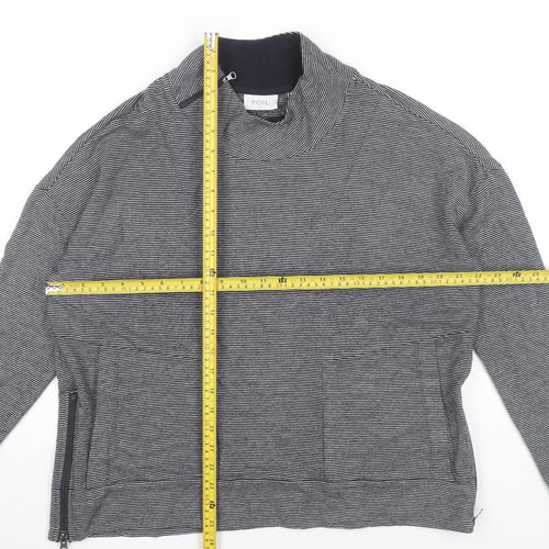 Foil Women’s Grey Striped Sweatshirt Small Roll Neck Zip Detail