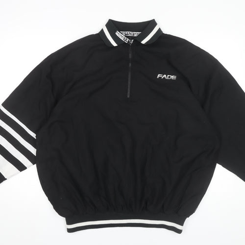 FADE Men's Black Medium 1/4 Zip Basic Jacket with Stripes
