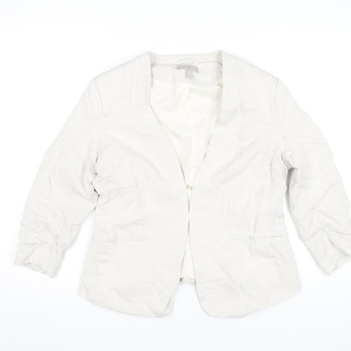 H&M Women Ivory Linen Blend Blazer UK 14 Classic Workwear