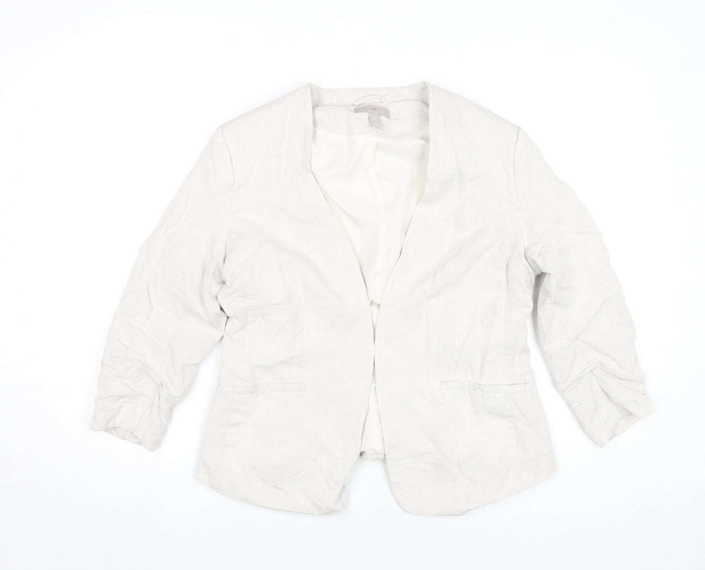H&M Women Ivory Linen Blend Blazer UK 14 Classic Workwear