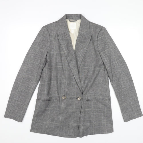 H&M Womens Grey Check Blazer Jacket UK 6 Business Casual