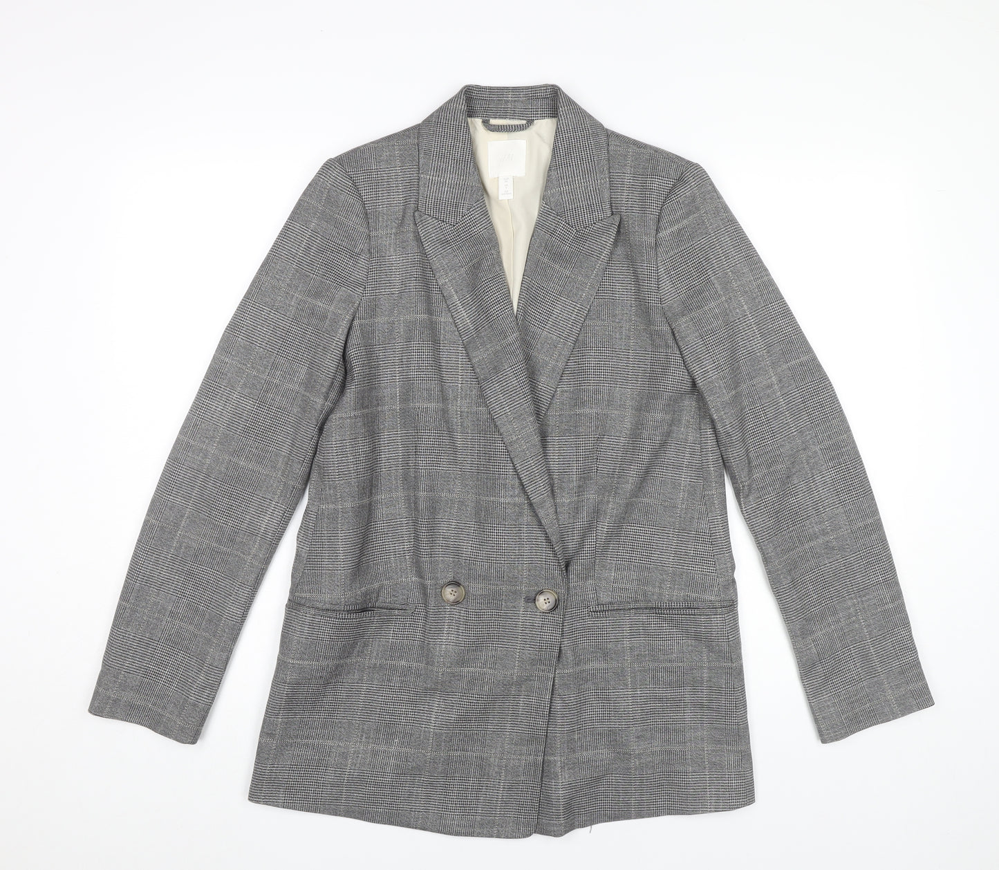 H&M Womens Grey Check Blazer Jacket UK 6 Business Casual