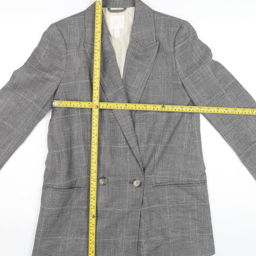 H&M Womens Grey Check Blazer Jacket UK 6 Business Casual