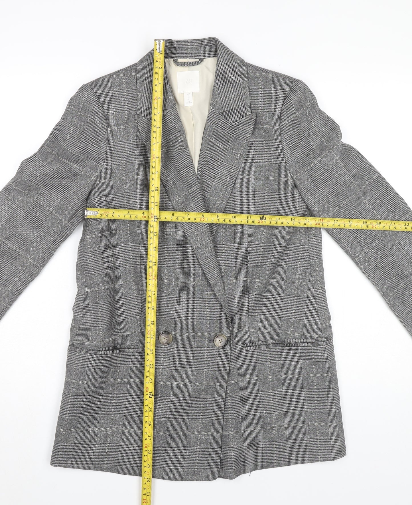 H&M Womens Grey Check Blazer Jacket UK 6 Business Casual