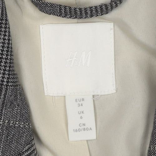 H&M Womens Grey Check Blazer Jacket UK 6 Business Casual