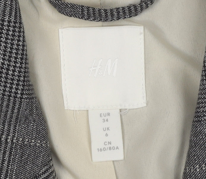 H&M Womens Grey Check Blazer Jacket UK 6 Business Casual