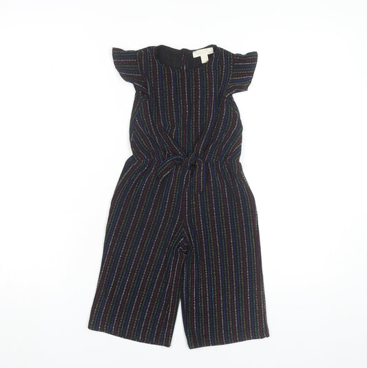 Primark Girls Black Striped Party Jumpsuit 4-5Y Short Sleeve Knitwear
