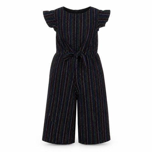 Primark Girls Black Striped Party Jumpsuit 4-5Y Short Sleeve Knitwear