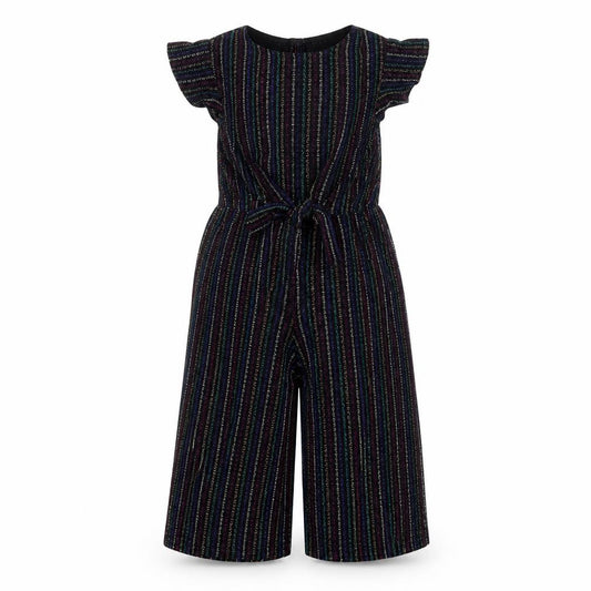 Primark Girls Black Striped Party Jumpsuit 4-5Y Short Sleeve Knitwear