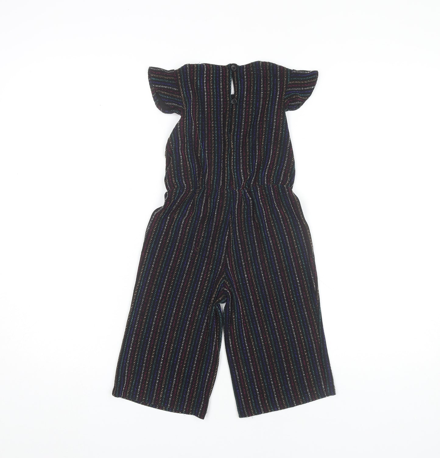 Primark Girls Black Striped Party Jumpsuit 4-5Y Short Sleeve Knitwear