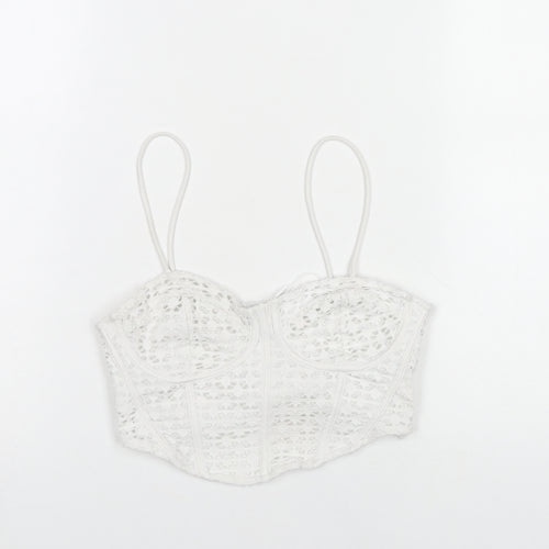 Bershka Women White Lace Camisole Tank Top L Party Summer