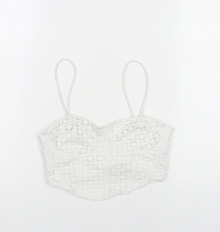 Bershka Women White Lace Camisole Tank Top L Party Summer