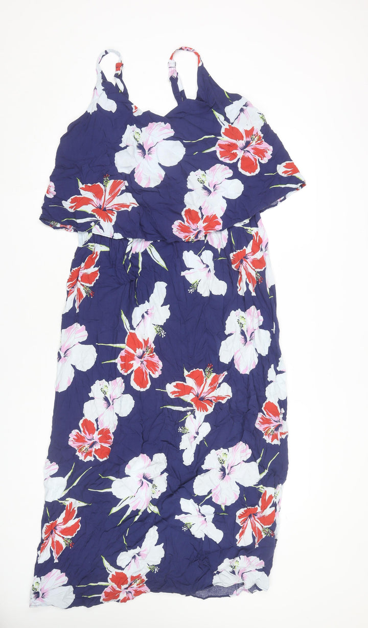 Anthology Women’s Blue Floral Midi Slip Dress Size 18 Viscose