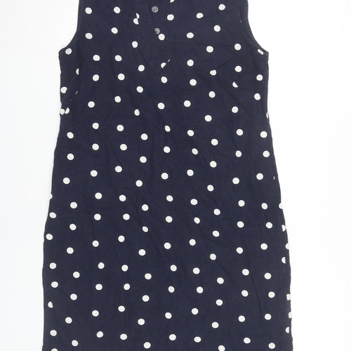 Marks and Spencer Women Blue Polka Dot Linen Blend Shift Dress Size 10