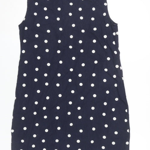 Marks and Spencer Women Blue Polka Dot Linen Blend Shift Dress Size 10