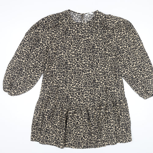Marks and Spencer Girls Beige Black Animal Print Shift Dress 12-13Y