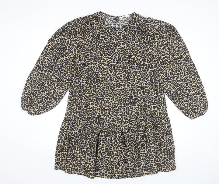 Marks and Spencer Girls Beige Black Animal Print Shift Dress 12-13Y