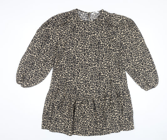 Marks and Spencer Girls Beige Black Animal Print Shift Dress 12-13Y