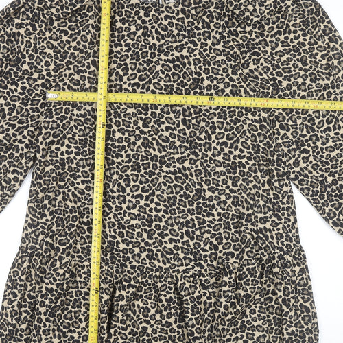 Marks and Spencer Girls Beige Black Animal Print Shift Dress 12-13Y