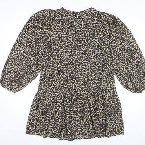 Marks and Spencer Girls Beige Black Animal Print Shift Dress 12-13Y
