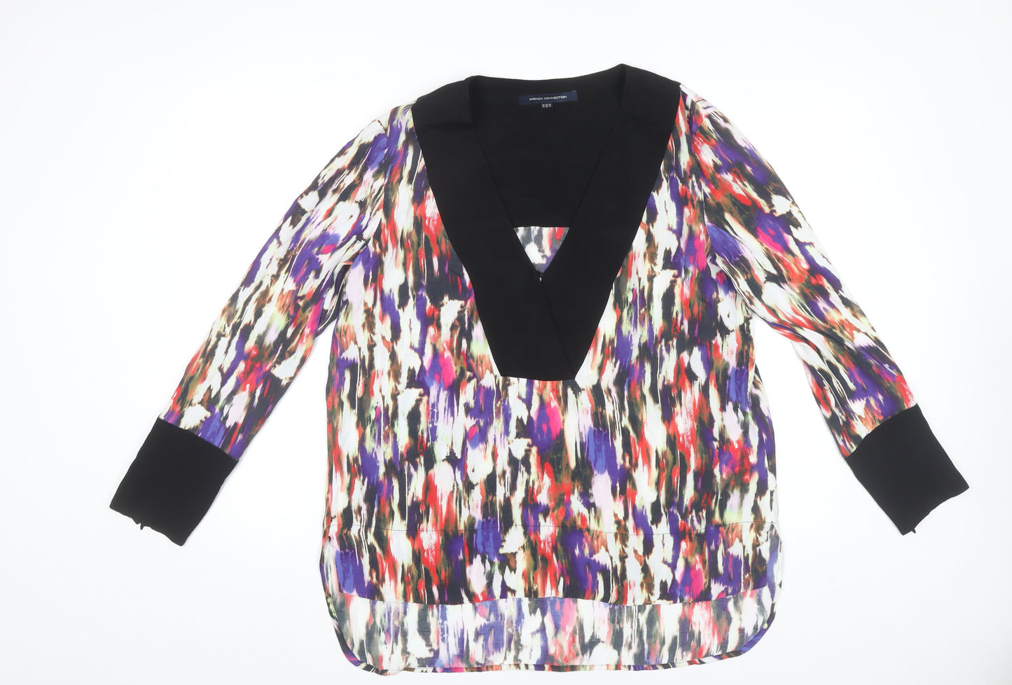 French Connection Womens Multicoloured Size 12 Viscose Long Sleeve Tunic Blouse