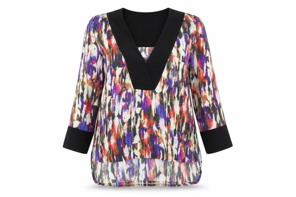 Front view of French Connection women’s multicoloured, size UK 12, viscose long sleeve tunic blouse