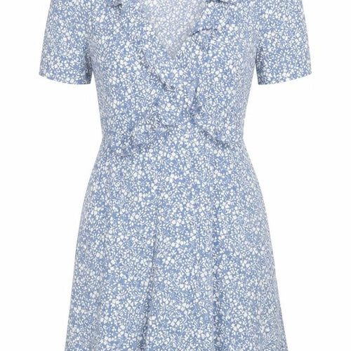 Brave Soul Women’s Blue Floral XS Wrap Dress Short Sleeve Summer