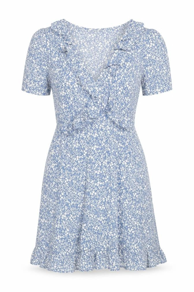 Brave Soul Women’s Blue Floral XS Wrap Dress Short Sleeve Summer