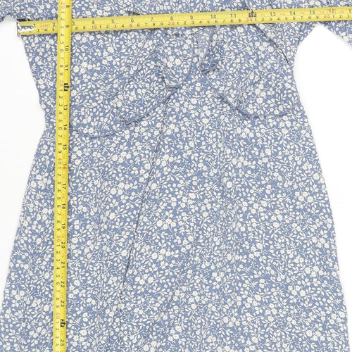 Brave Soul Women’s Blue Floral XS Wrap Dress Short Sleeve Summer