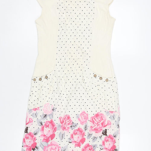 Alice Collins Womens Ivory Floral Polka Dot Shift Dress Size 8