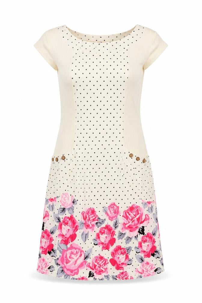 Alice Collins Womens Ivory Floral Polka Dot Shift Dress Size 8