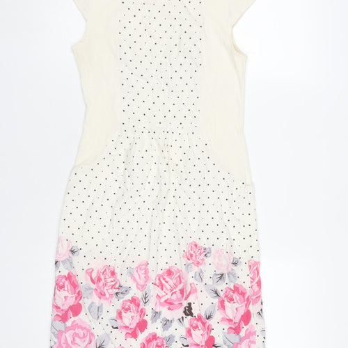 Alice Collins Womens Ivory Floral Polka Dot Shift Dress Size 8