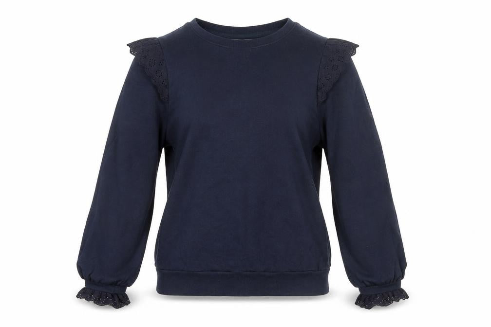 Front view of Marks & Spencer Women’s Navy Sweatshirt, size UK 8, Cotton Ruffle