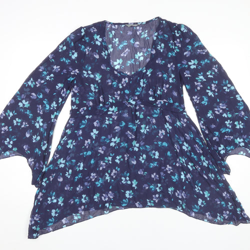 Marks and Spencer Per Una Womens Blue Floral Tunic Blouse Size 10