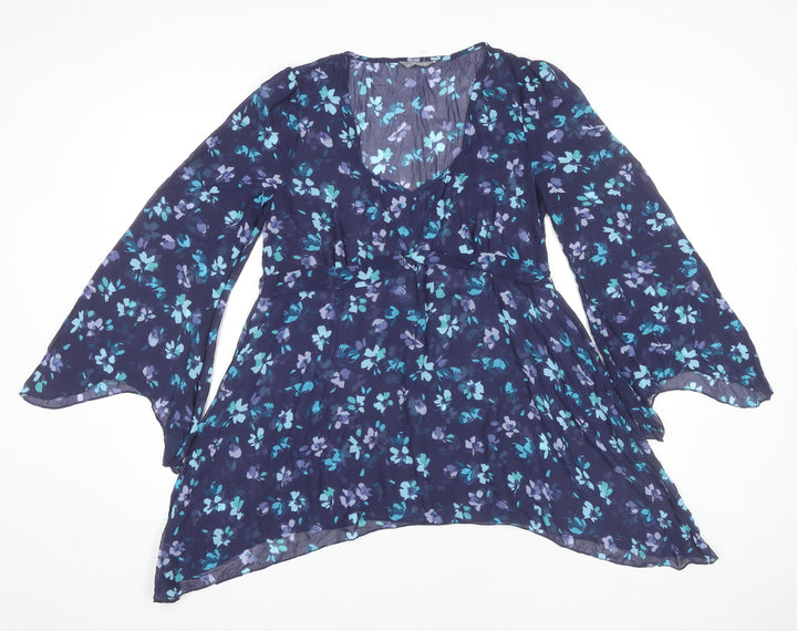 Marks and Spencer Per Una Womens Blue Floral Tunic Blouse Size 10